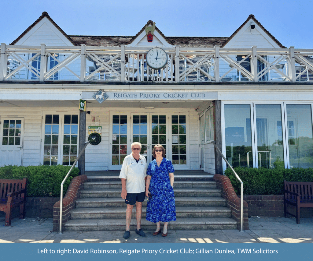 Left to right: David Robinson, Reigate Priory Cricket Club; Gillian Dunlea, TWM Solicitors