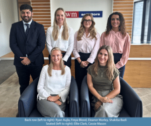 TWM Solicitors new trainees 2025 Ryan Aujla, Freya Blood, Eleanor Morley, Shakiba Bazli, Ellie Clark, Cassie Mason