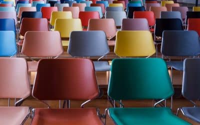 Rows of colorful chairs in Auditorium