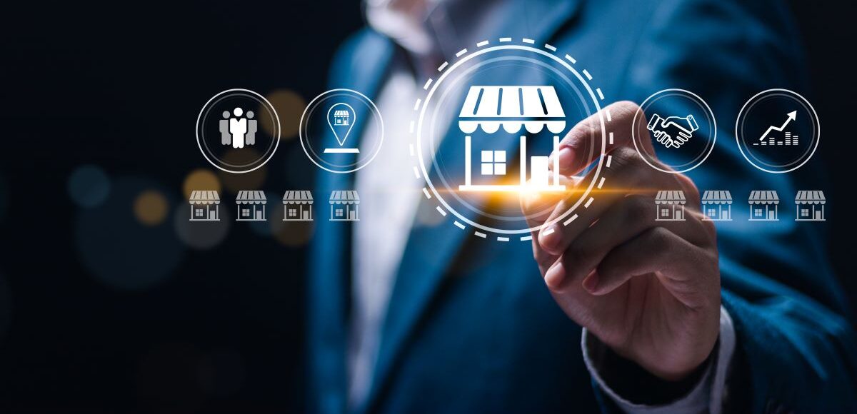 Businessman touching virtual franchise business icon