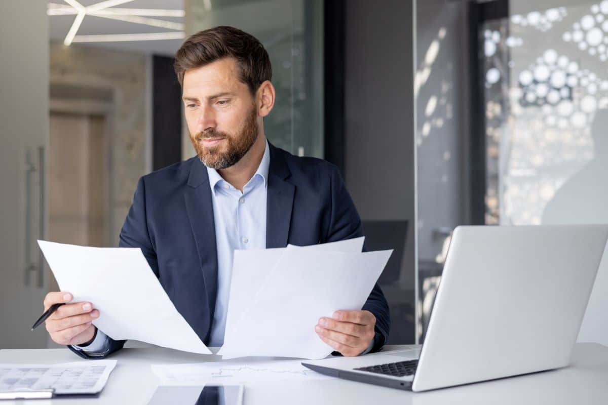 Businessman looking at documents